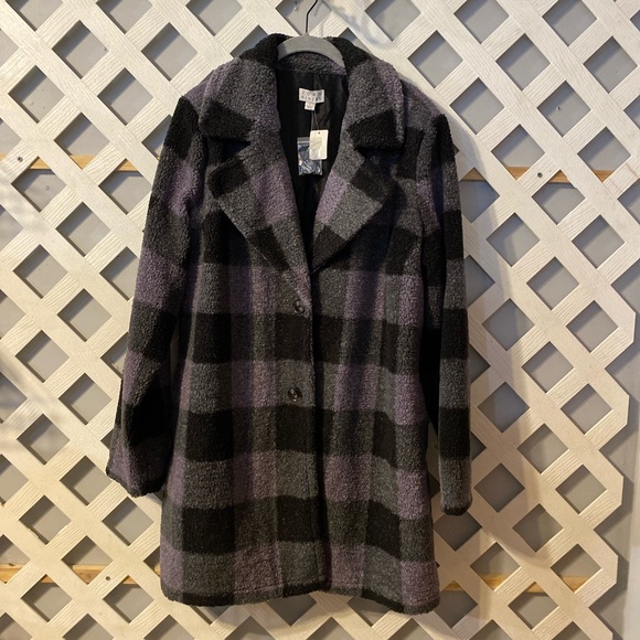 Joan Rivers Jackets & Blazers - Joan Rivers Regular Buffalo Check Sherpa Teddy Coat Black Large